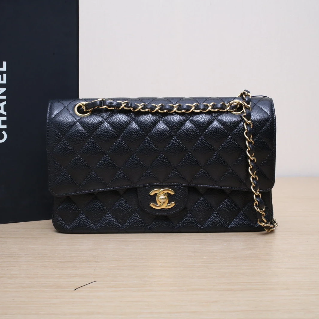 99新 Chanel/香奈儿 【双双】CF 口盖包 中号 25.5cm 28开 金扣