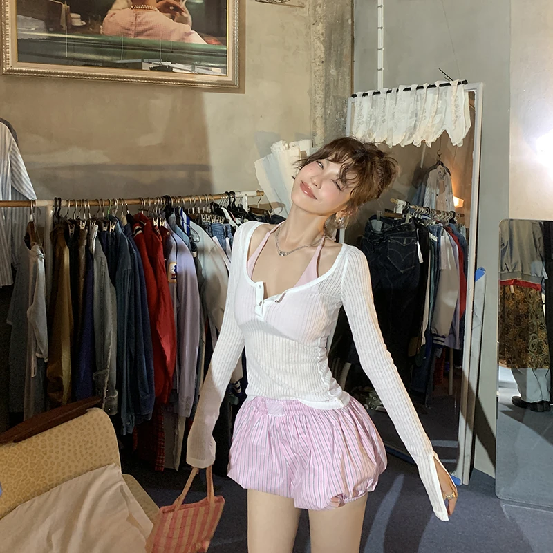 【防抬走】性感辣妹微透防晒衫紧身显瘦长袖T恤4215