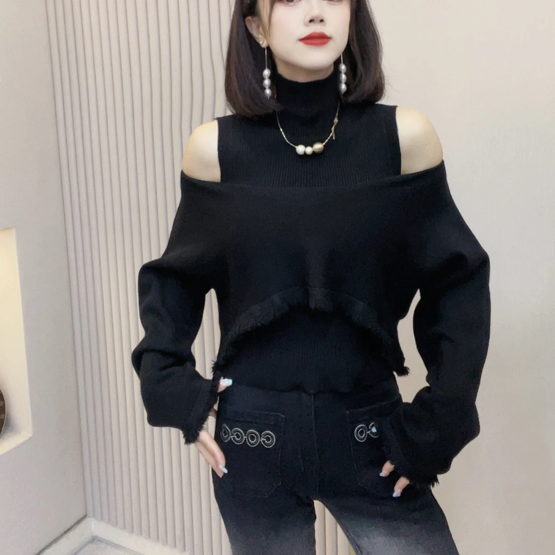 迪否真两件毛针织衫显瘦半高领设计感百搭套头两件套外套1871