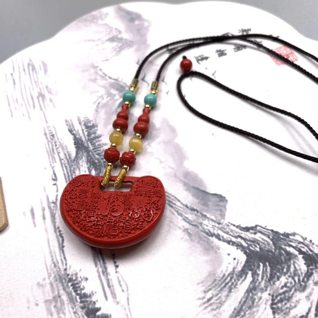 含辰砂工艺品精品红砂重工款百福锁女士富贵如意设计款吊坠