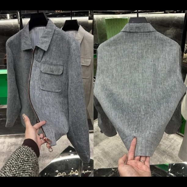 春夏男士高品质定制款亚麻翻领修身夹克k200