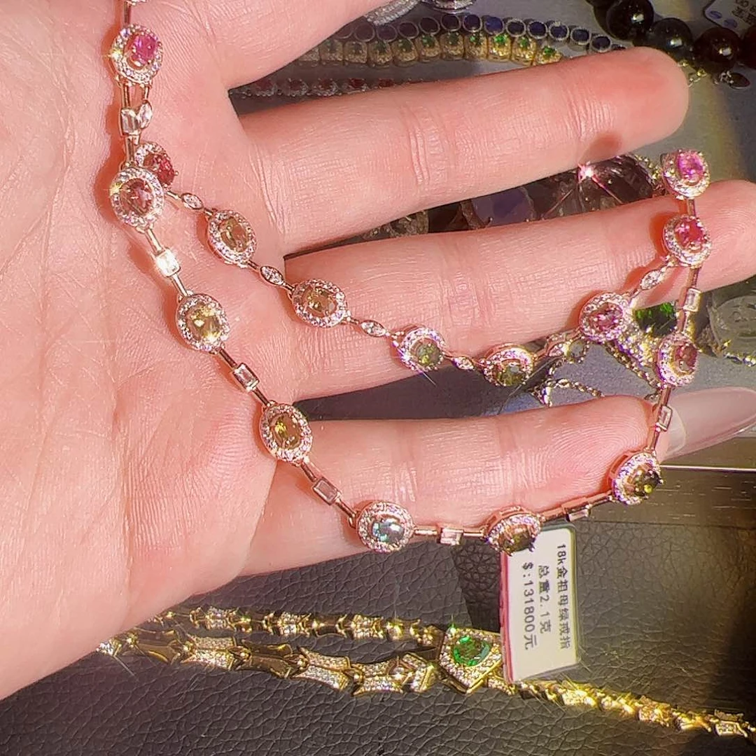 碧玺碧玺套链银S925镶嵌