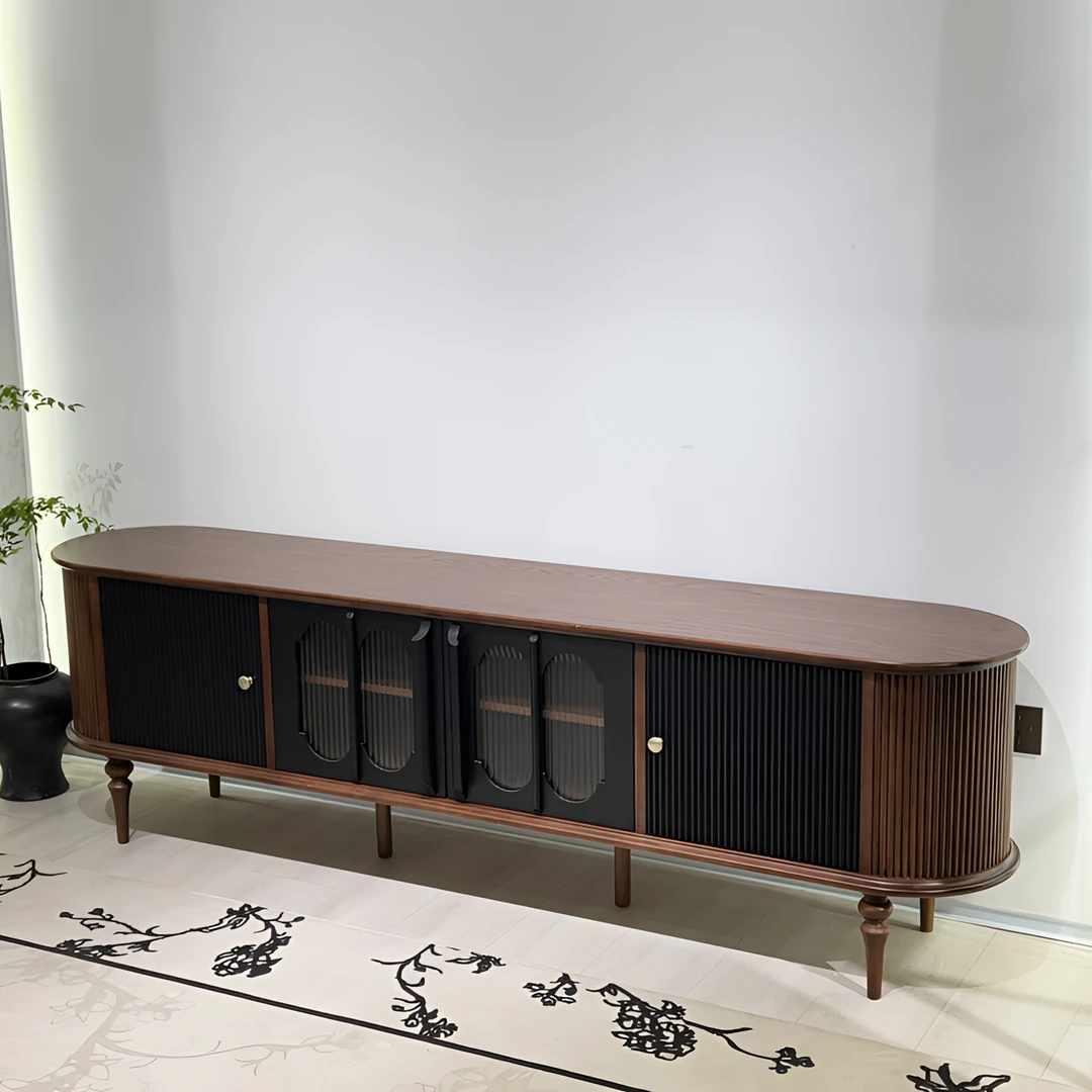 法式实木电视柜中古茶几客厅收纳储物柜美式电视机柜复古2025新款