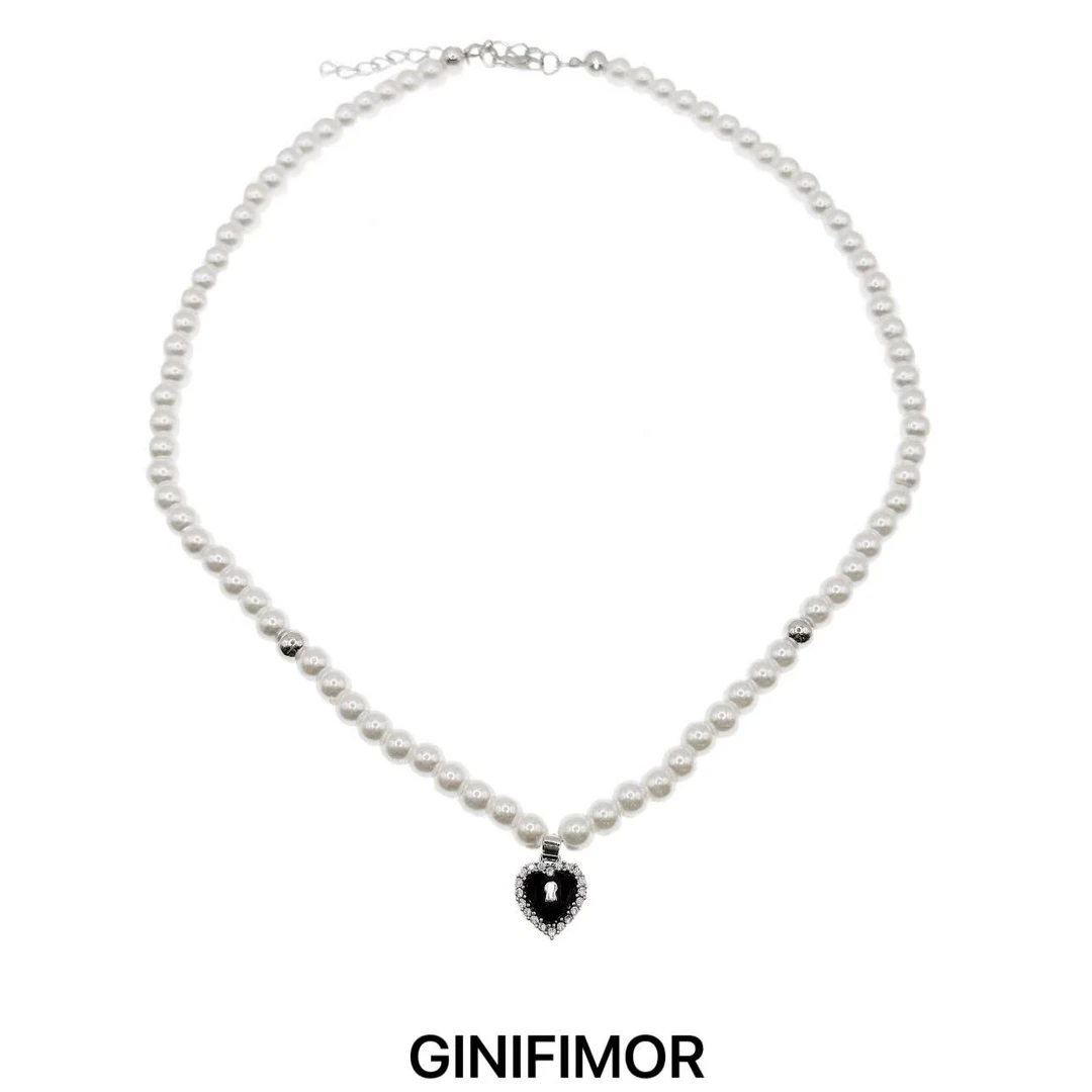 GINIFIMOR 铜合金仿珍珠项链 a632 爱心锆石仿珍珠项链百搭锁骨链