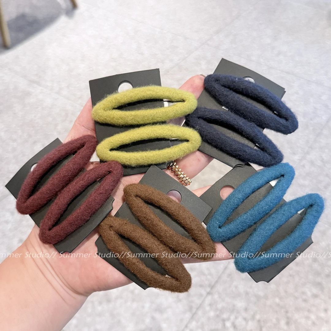 2只装 彩色毛呢bb夹碎发夹发卡椭圆掰掰夹气质刘海夹侧边夹发饰