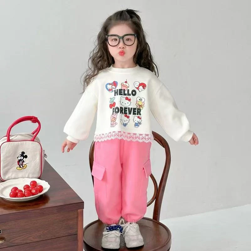 女童春季套装2025新款儿童卫衣洋气时髦运动装宝宝卡通印花两件套