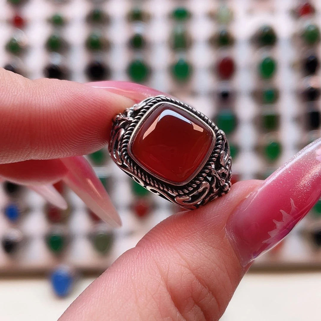 玛瑙/玉髓戒指银S925镶嵌