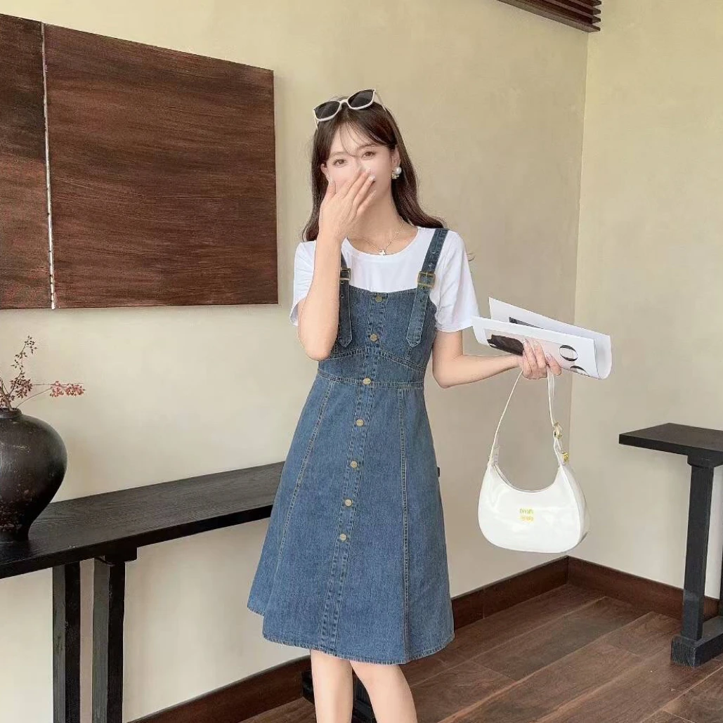 假两件牛仔连衣裙