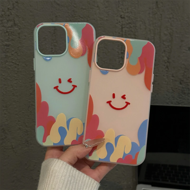色块微笑适用苹果16pro创意iPhone15果冻手机壳可爱防摔华为p60女