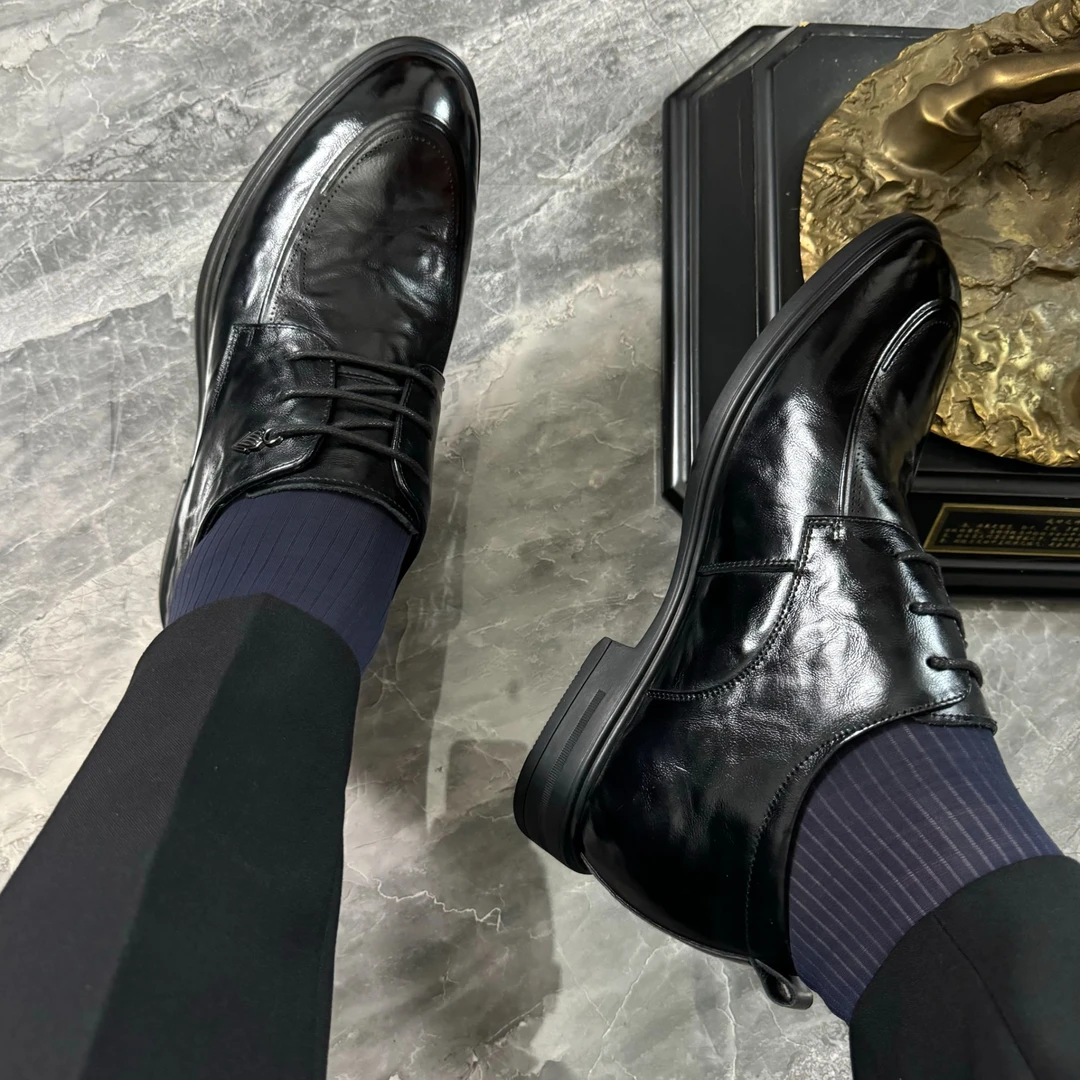 标准高/隐形内增高6厘米真皮头层牛皮商务通勤新中式复古痞帅婚鞋