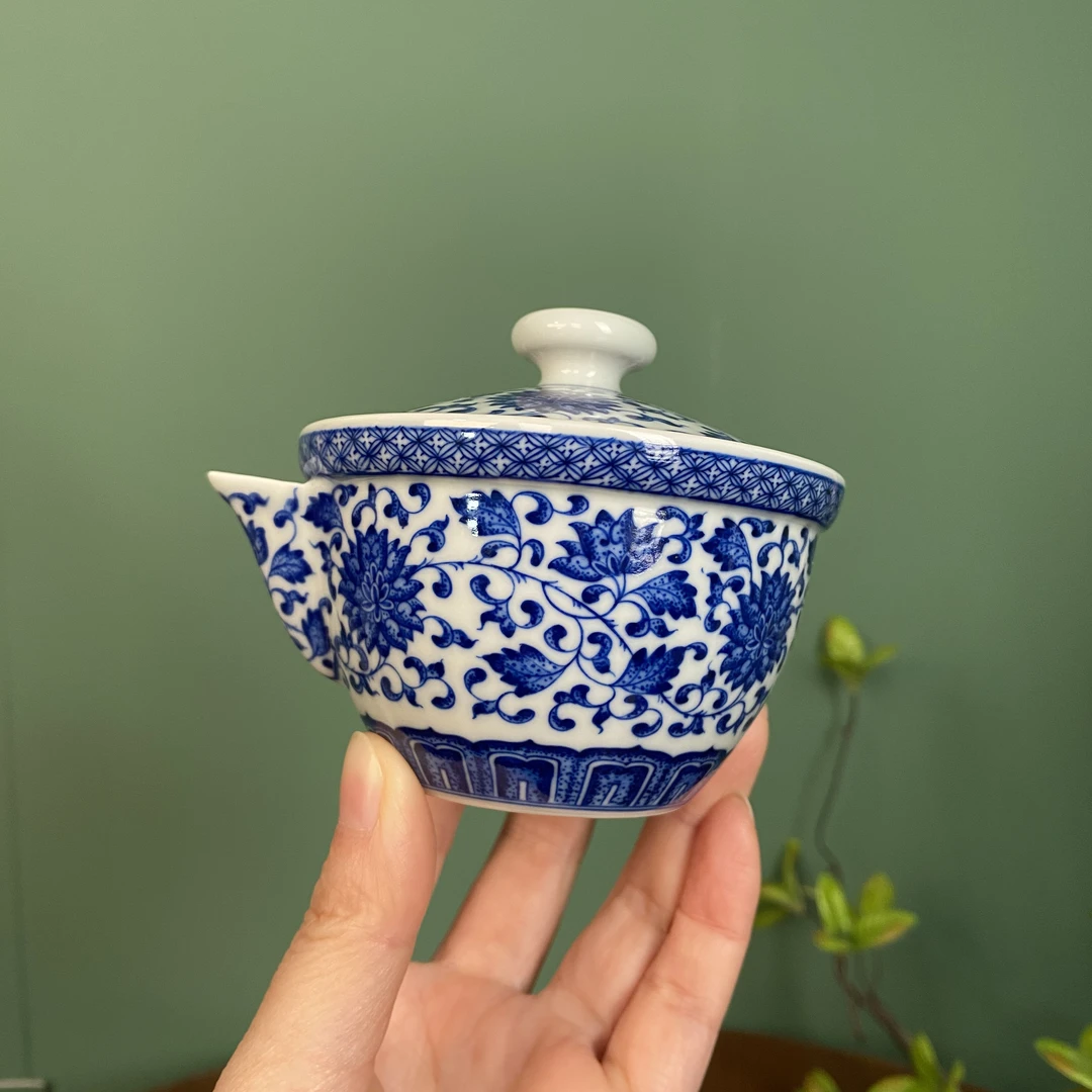 【记石柴窑】精工缠枝莲手抓盖碗  手工手绘  景德镇茶具  150cc