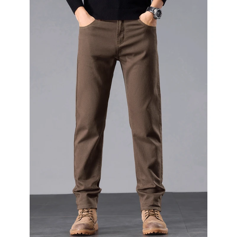 高端棕色牛仔裤男士潮牌修身直筒2025秋季新款弹力商务休闲长裤潮