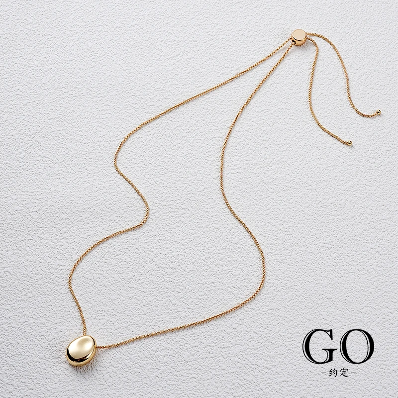铜合金吊坠 简约时尚抽拉椭圆吊坠饰品项链蛇骨链欧美热款项链