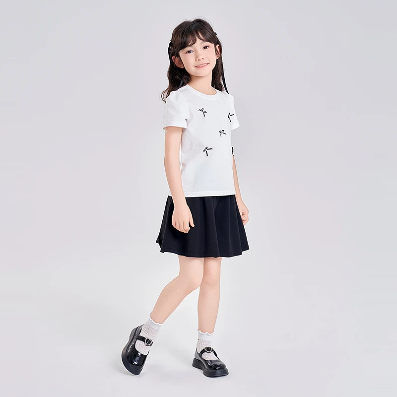 笛莎童装儿童女童夏季套装中大童洋气蝴蝶结裙裤套装-QM252T102