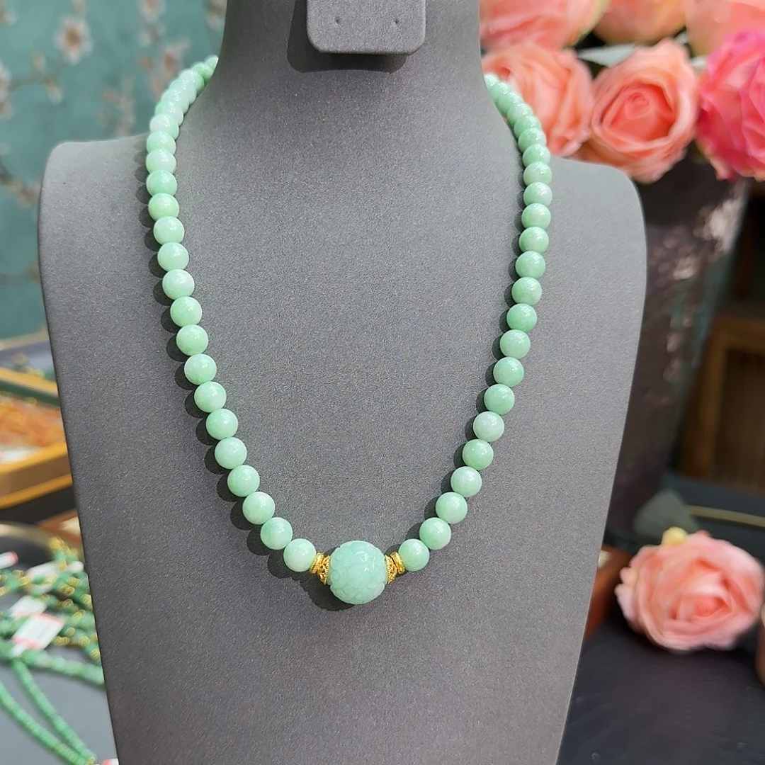 翡翠未镶嵌颈饰果阳绿全珠链