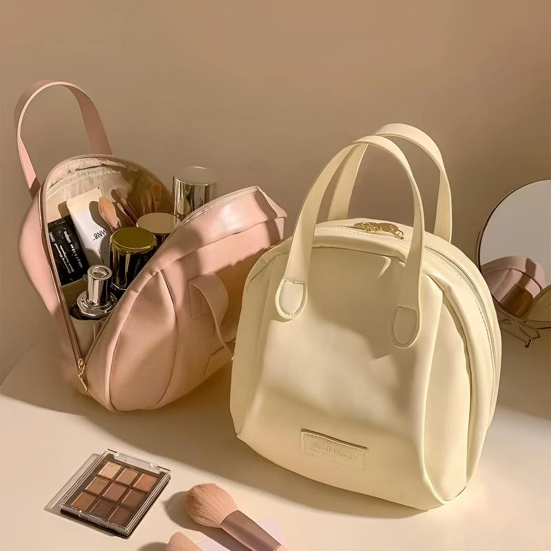 美拉德系手提贝壳化妆包大容量便携旅行洗漱包化妆品化妆刷收纳袋