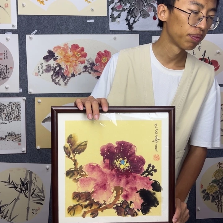国画纯手绘花开富贵【33*33】送框