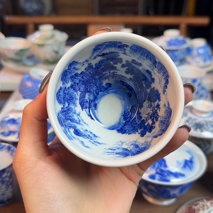 名窑口 山水杯重工放漏放漏