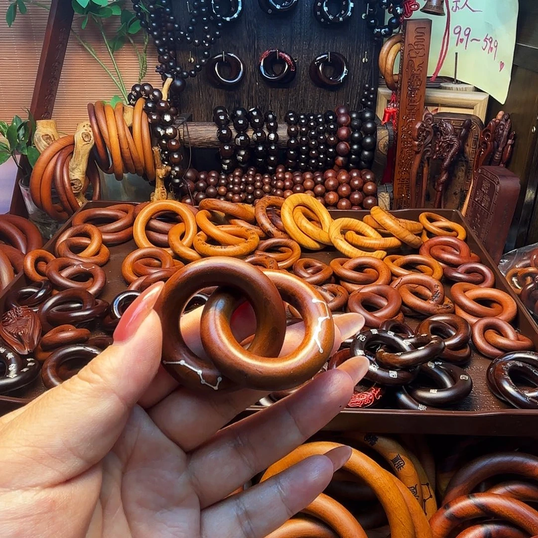 木枣木老料25圈口镶银六七星福利款