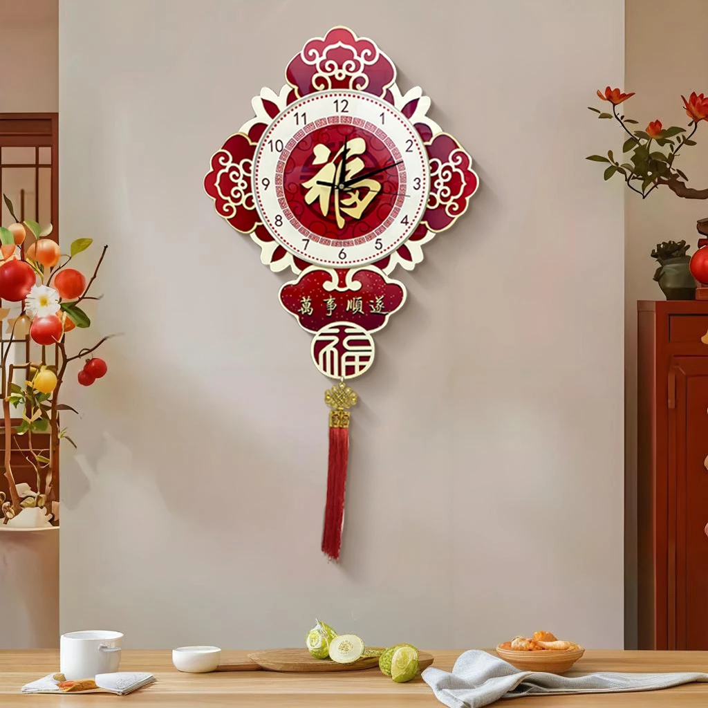 中式福字挂钟静音万年历客厅餐厅装饰画墙壁钟表福4090