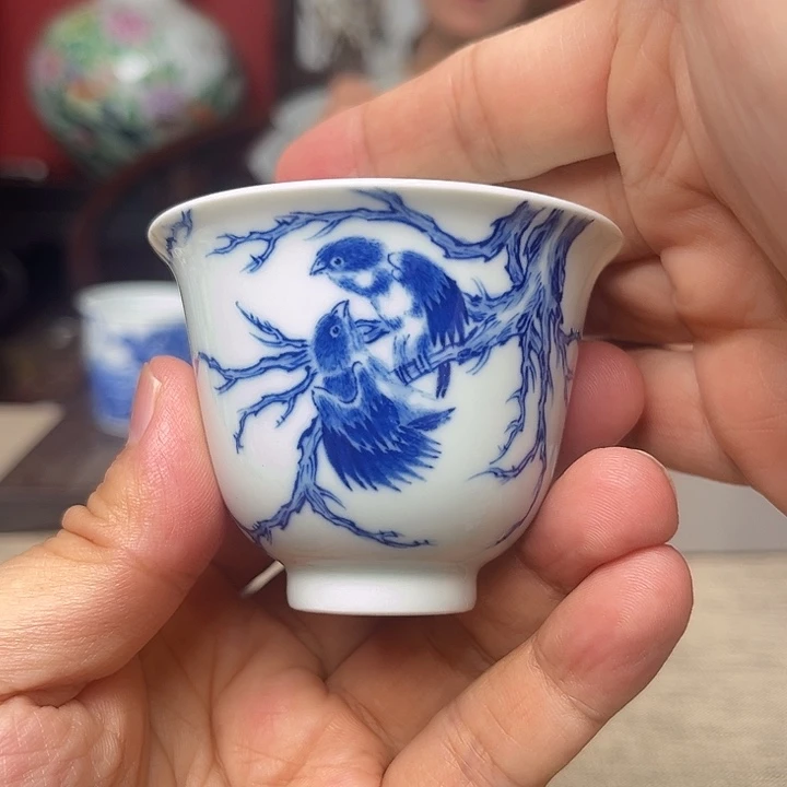 杯子青花花鸟纹杯子