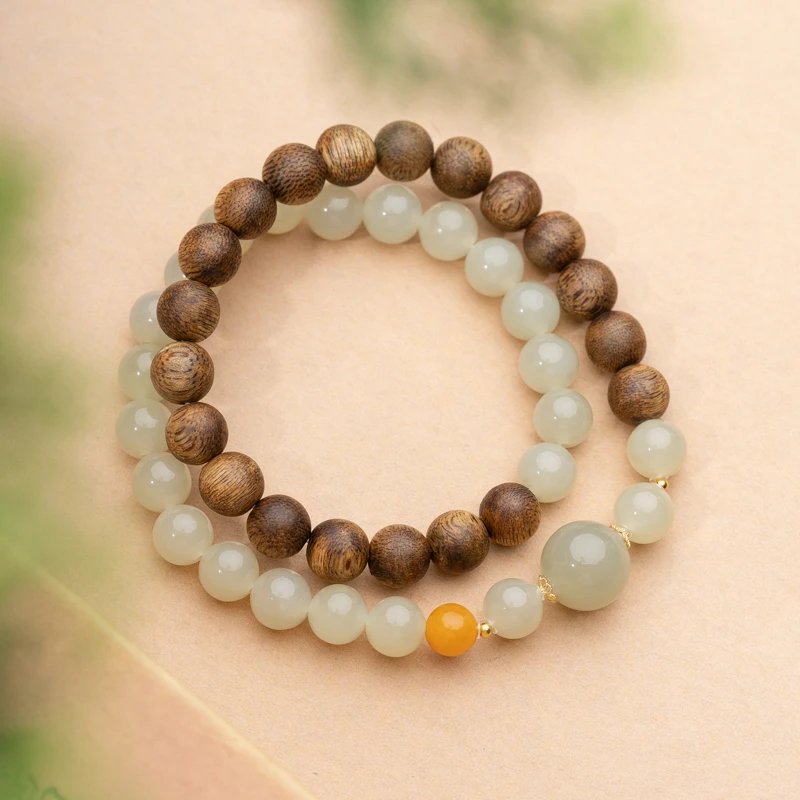 XIANYUAN/仙源 沉香莺歌绿奇楠沉香8mm配和田玉双圈手串