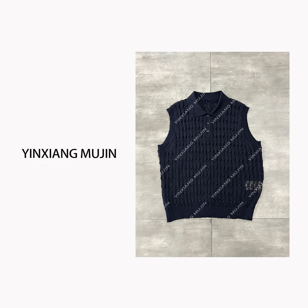 【YINXIANG MUJIN】POLO领丝麻上衣 人丝亚麻百搭无袖女套头针织衫