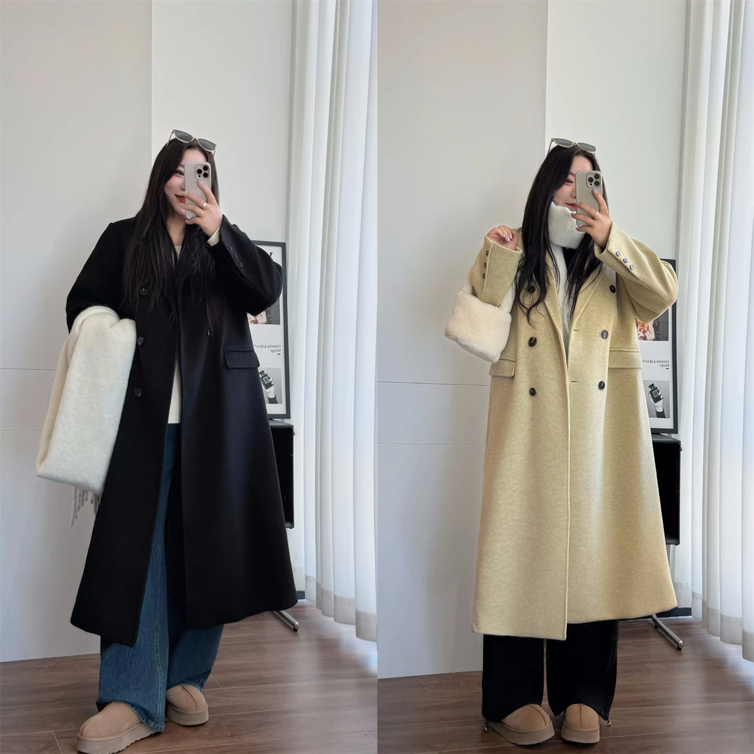 花契"漫笔描云"大码女装秋冬宽松200斤胖mm御姐风时尚大衣15501-H