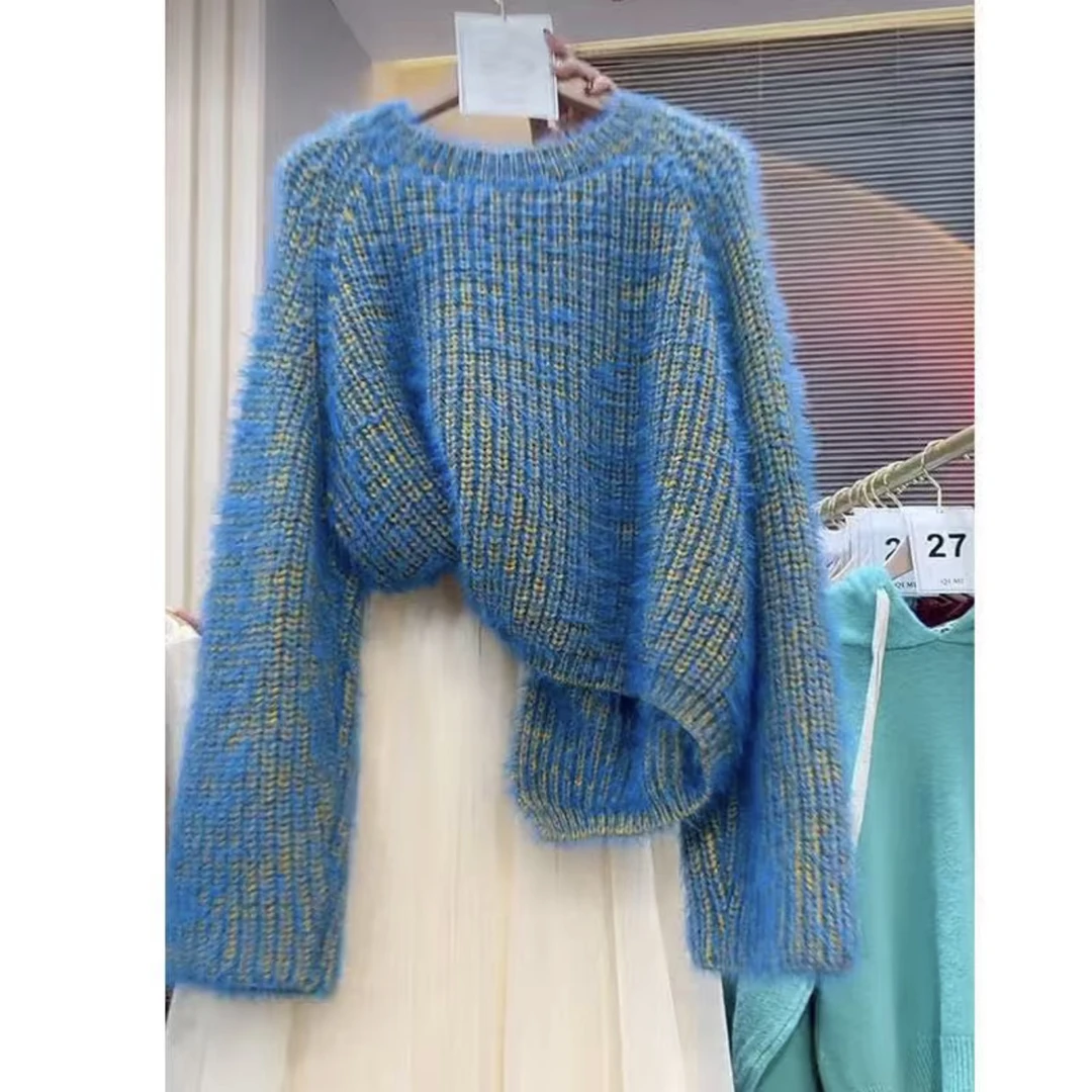 dSz36蓝色妖姬2.0马海毛后开衩套头毛衣女