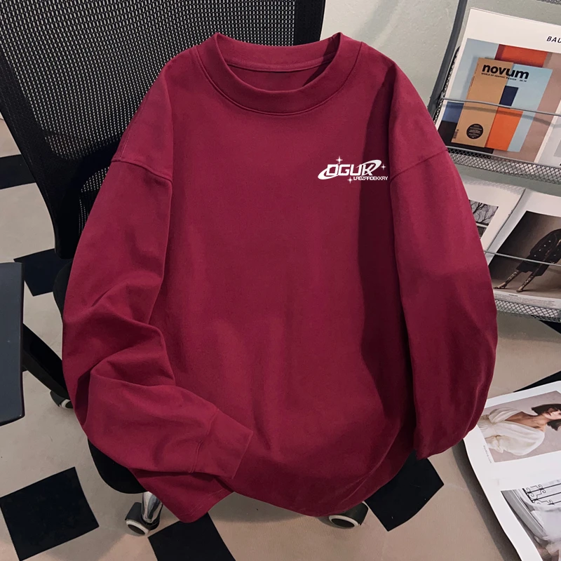 Dekkry潮牌个性字母印花酒红色秋冬季纯棉长袖t恤男女款休闲上衣