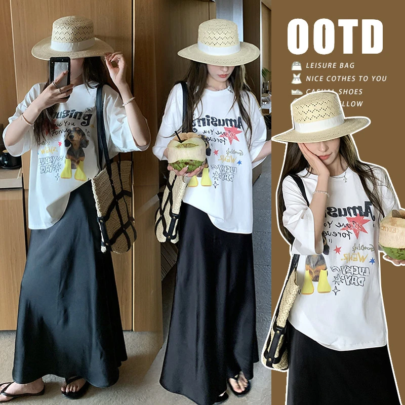 高级潮流孕妇装夏季新款洋气宽松大码休闲上衣潮妈气质显瘦半身裙