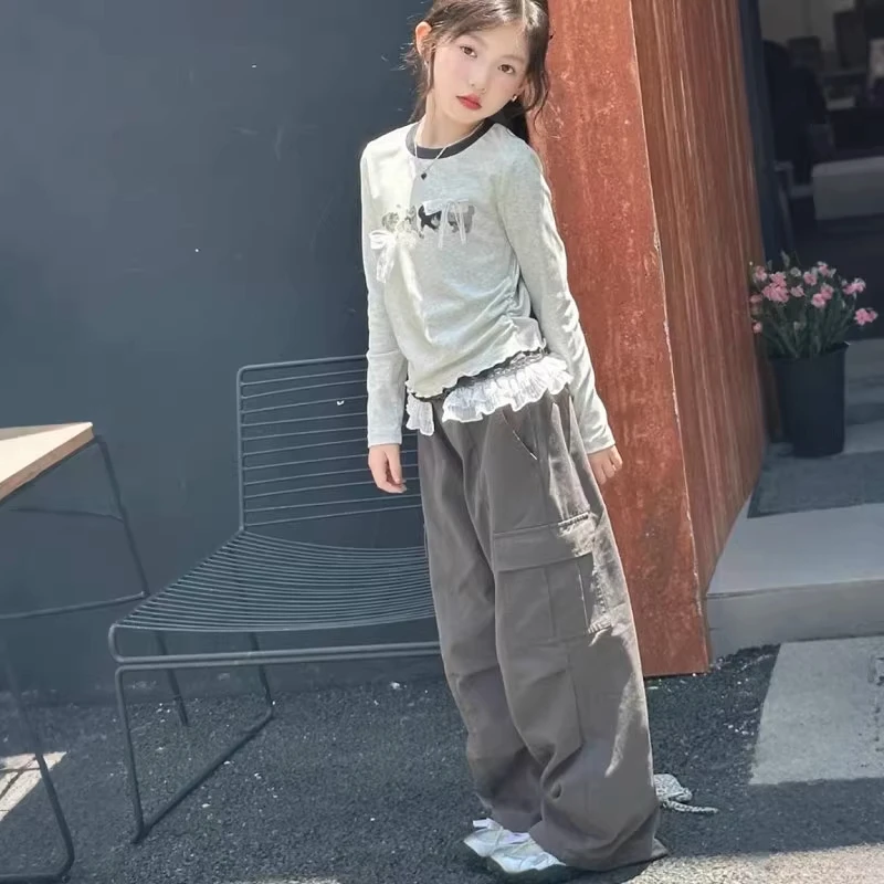 女童长袖T恤秋季2025新款儿童修身内搭底衫中大童短款上衣春秋款