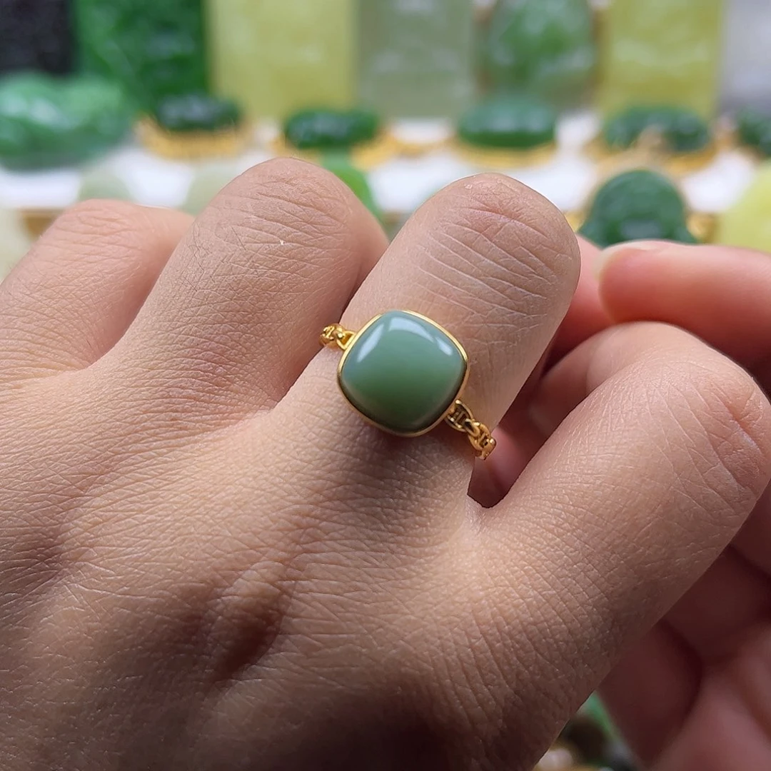 和田玉戒指银S925镶嵌