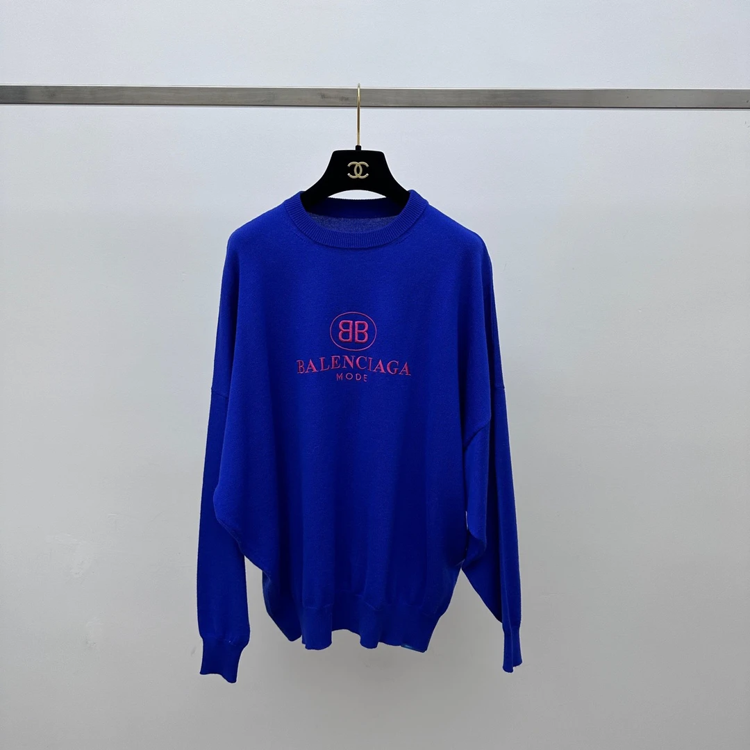 99新 Balenciaga/巴黎世家 克莱因蓝针织毛衣 34码02612