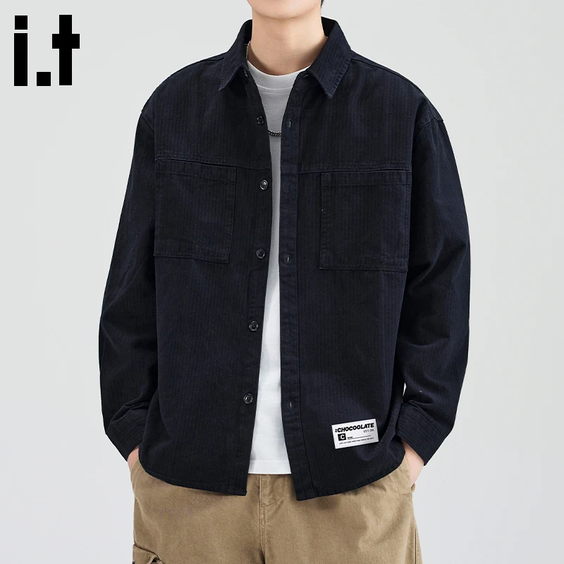 i.t:CHOCOOLATE长袖衬衫外套男士秋冬季新款宽松潮牌百搭休闲衬衣