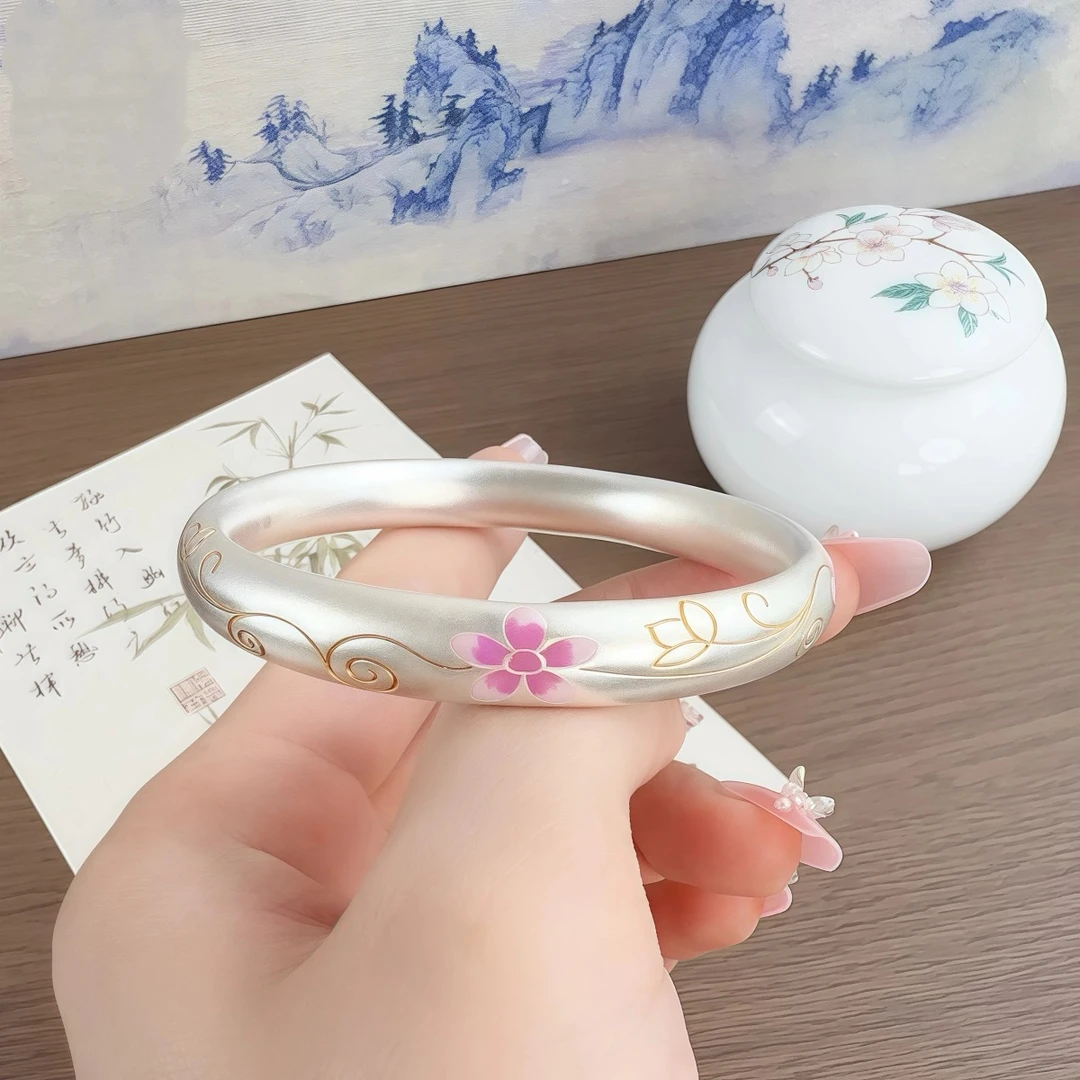 足银手镯 22足银999.9珐琅樱花手镯