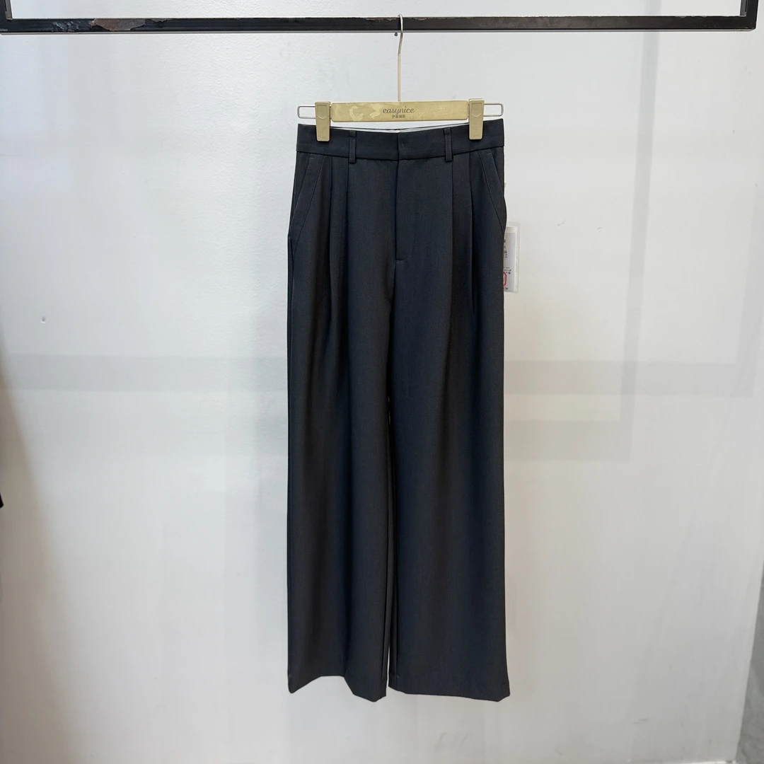 【麦丝】休闲时尚百搭宽松显瘦高腰直筒褶皱阔腿西裤 ZX-5027