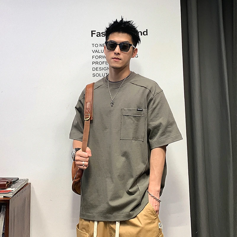 徐太浪复古拼接口袋短袖T恤男夏季薄款纯棉凉感缉明线设计感上衣