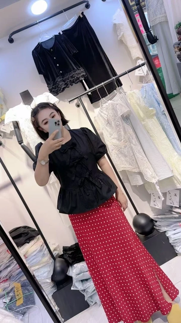 ZS新款轻奢高级感蝴蝶结系带韩系衬衫女绑带泡泡袖减龄衬衣半身裙