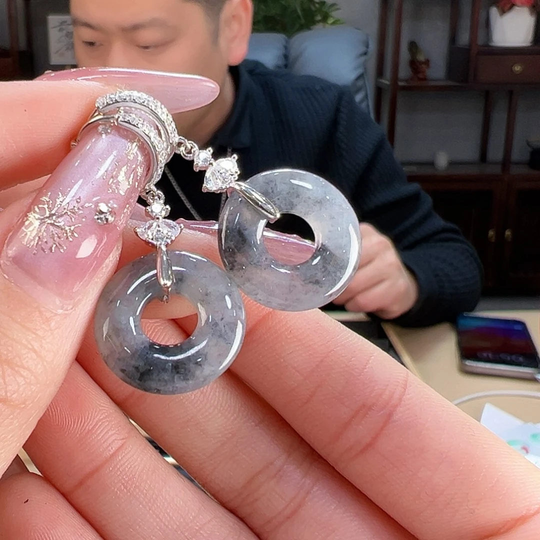 翡翠耳饰银S925镶嵌耳环52