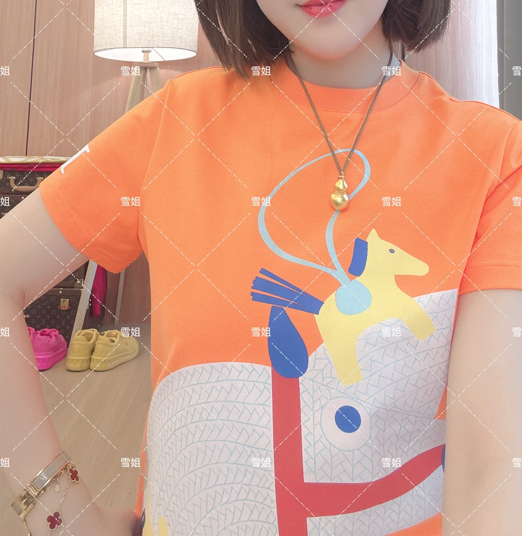 雪姐服饰「艺术空间T」潮流设计百搭印花圆领短袖宽松卡通T恤半袖