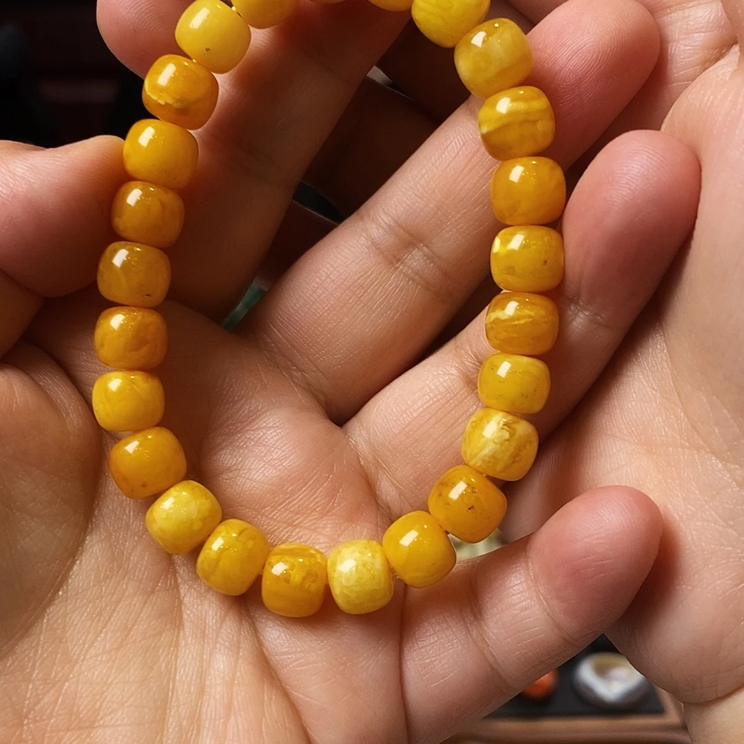 未镶嵌琥珀裸石鸡油黄花蜜蜡手串