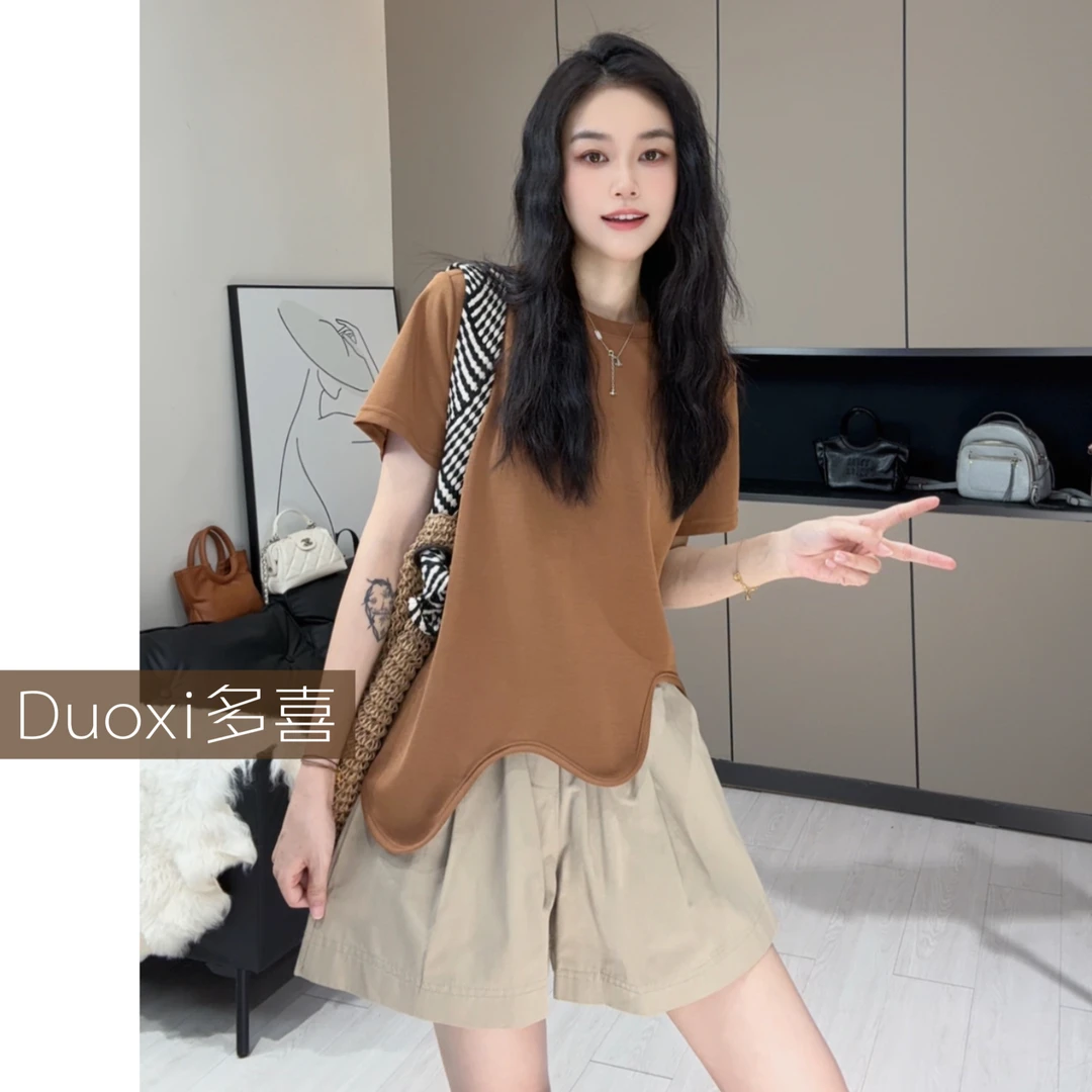 Duoxi【波浪纹】A007# 春夏新款 洋气时尚休闲百搭设计款T恤上衣