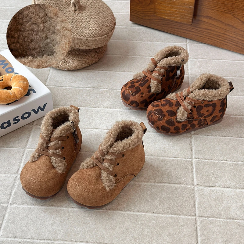 韩版儿童加绒保暖棉鞋2025冬季新款男童软底防滑豆豆鞋女童毛毛鞋