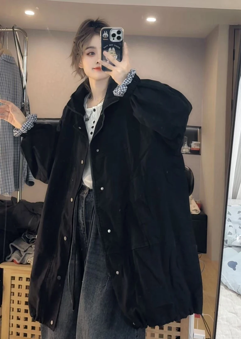 柚柚酱秋季新款百搭时尚宽松休闲抽绳风衣