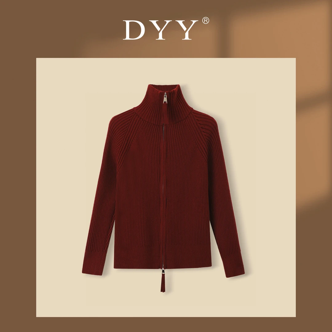 DYY品牌【双拉链头开衫】秋冬新款时尚气质设计感双拉链开衫YT6013