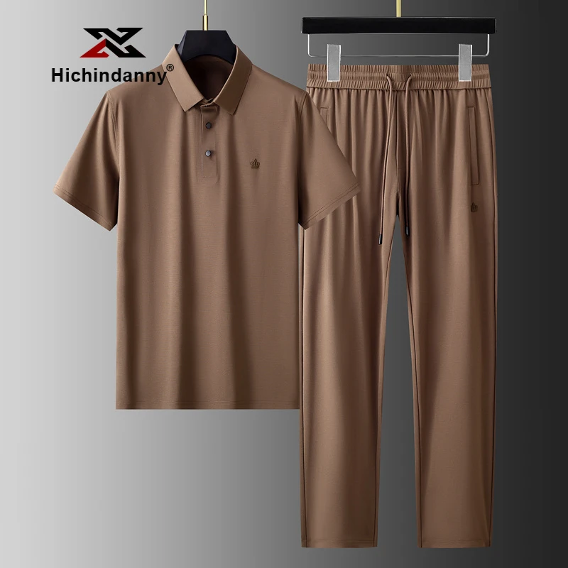 夏商务翻领短袖休闲速干运动套装男士时尚弹力透气休闲套装夏季