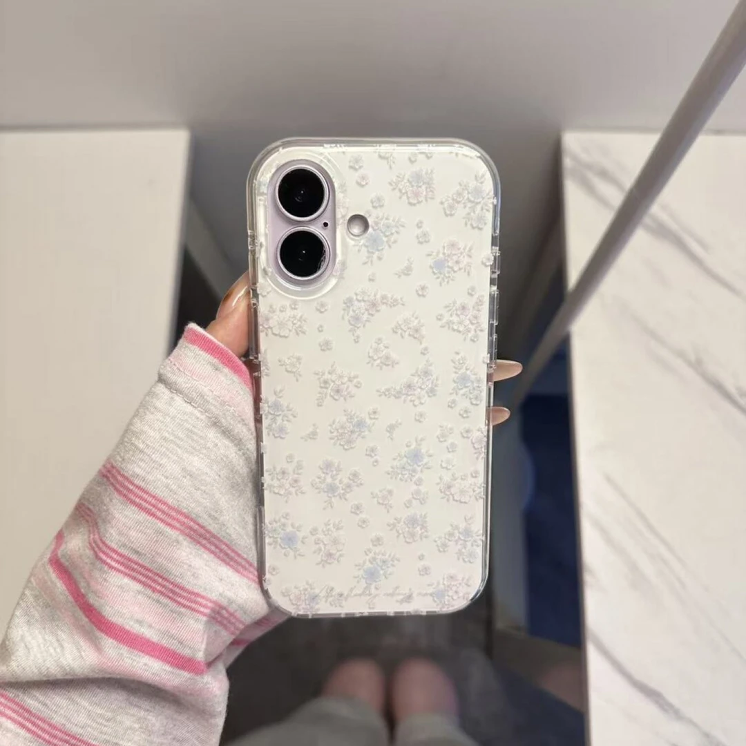 日韩ins韩系温柔简约白色碎花手机壳适用17/17pro/16promax/15pro