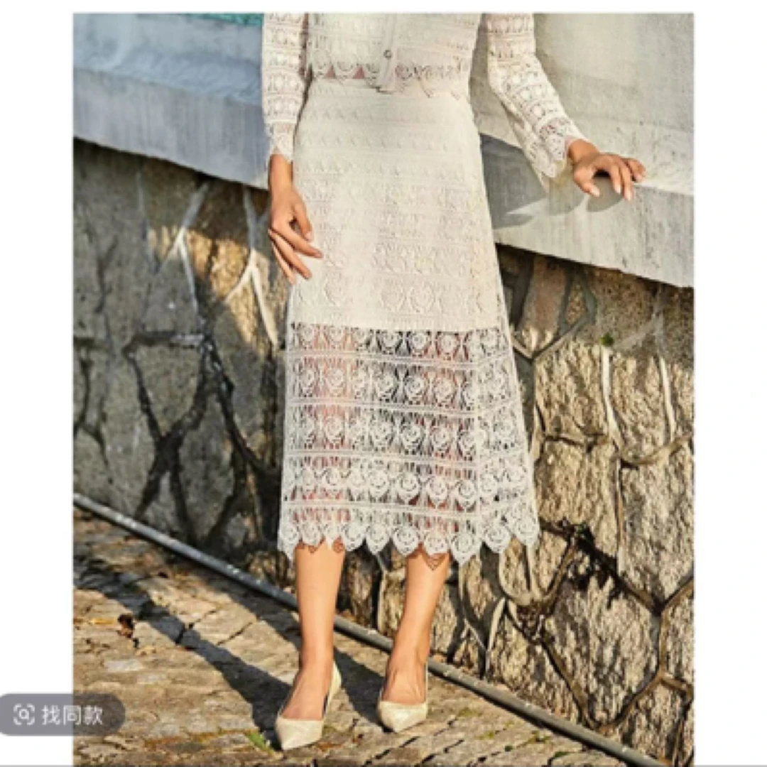 欧点OU 女士1112410424蕾丝长款半裙优雅知性