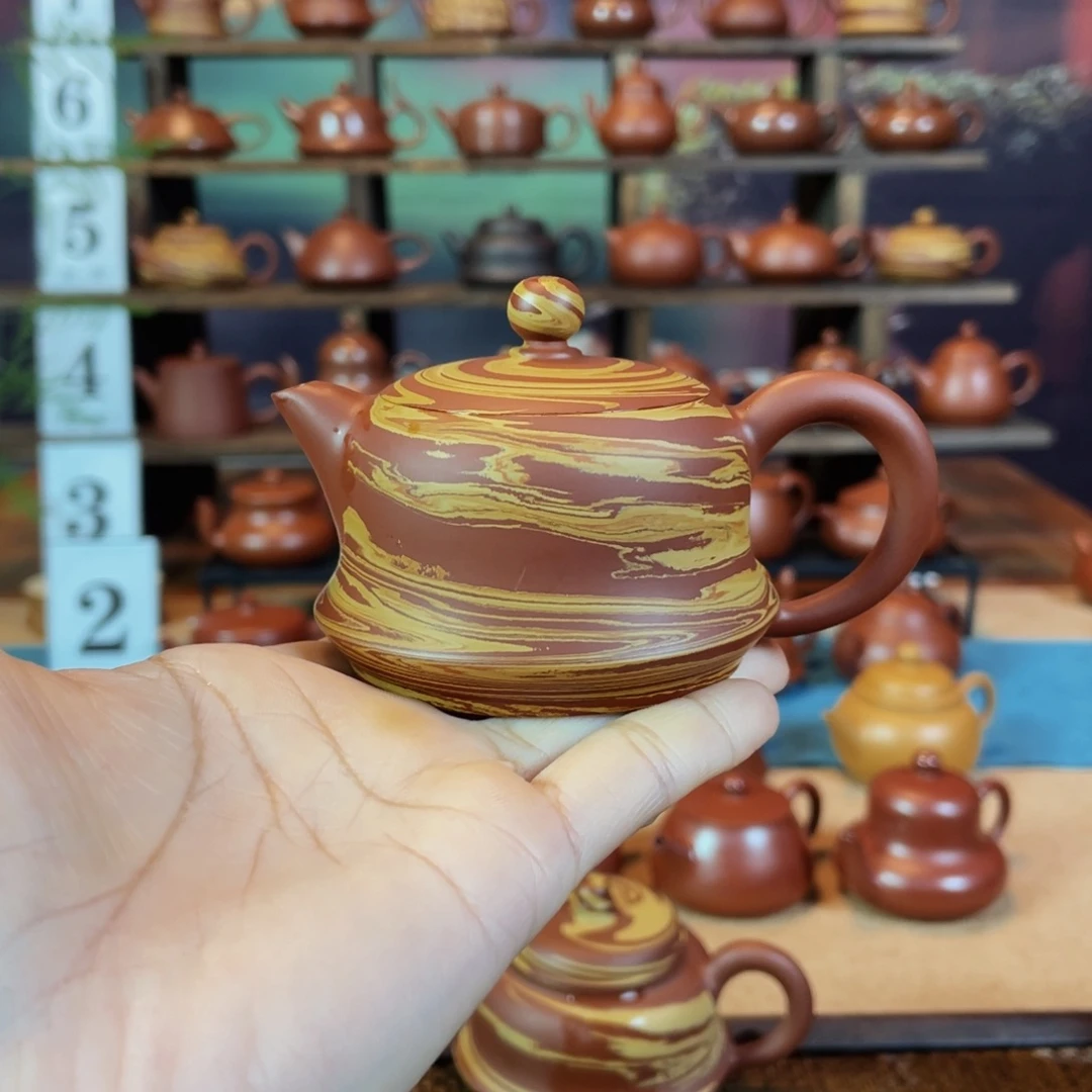 茶壶紫砂古*潮州手工手拉绞泥小金钟壶